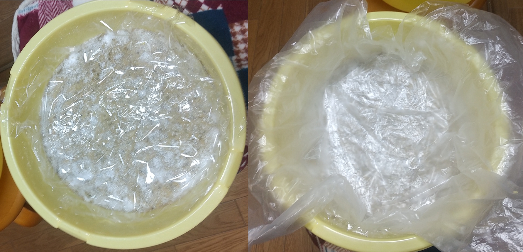 ラップの上にもう一枚ビニールを敷く