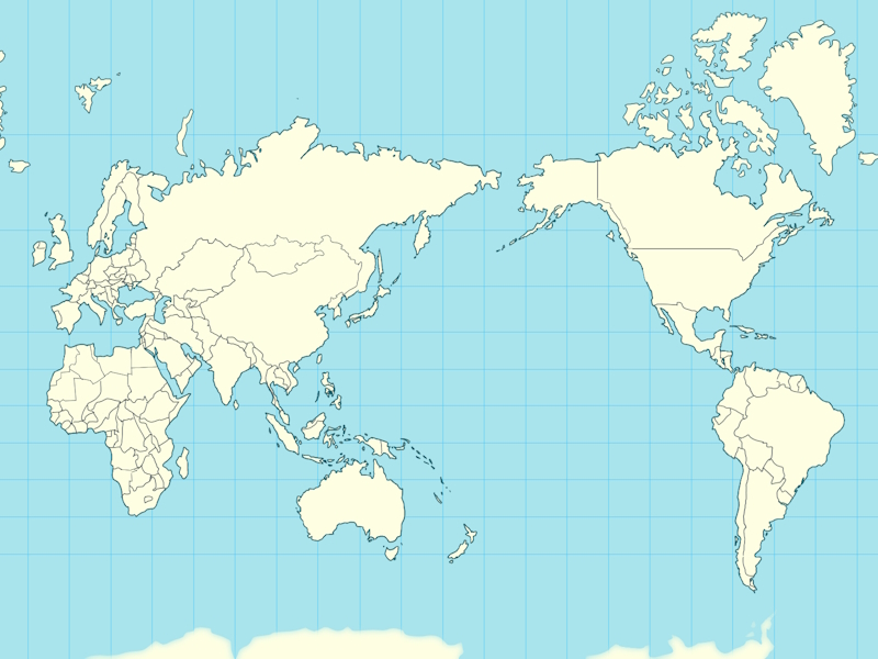 世界地図南極は陸地があり、北極はない