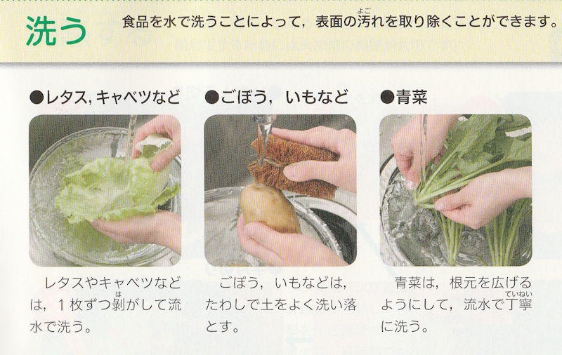 教科書「野菜を洗う」